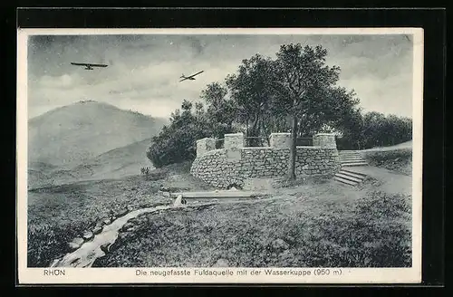 AK Wasserkuppe / Rhön, neugefasste Fuldaquelle mit Wasserkuppe