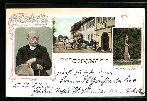 AK Bad Kissingen, Fürst Bismarck vor seiner Wohnung, Denkmal & Portrait