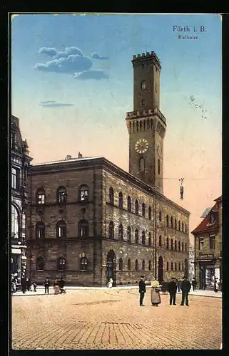AK Fürth i. B., Passanten vor dem Rathaus