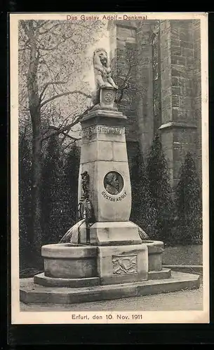 AK Erfurt, am Gustav Adolf-Denkmal