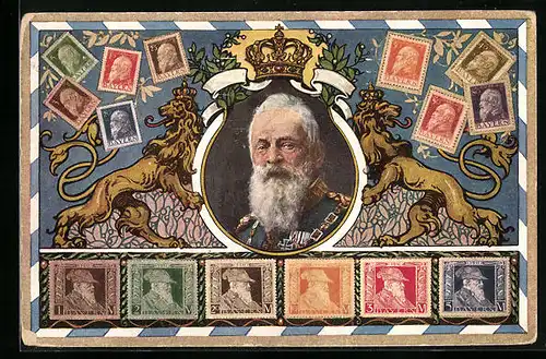 AK Prinzregent Luitpold von Bayern und Briefmarken