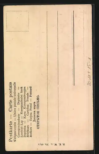 AK Amor und Paar im Ballon in der Luft