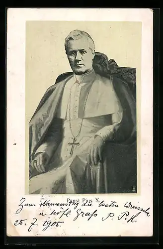 AK Portrait von Papst Pius X. mit Kreuzkette