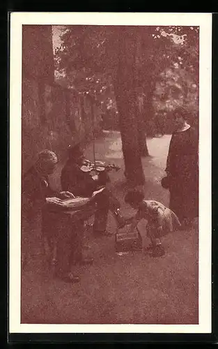 AK Blinde Spieler auf der Strasse