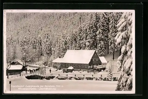 AK Rehefeld, Gasthaus Zwergbaude im Winterglanz