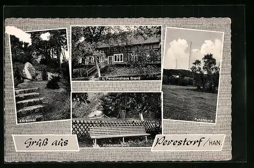 AK Pevestorf / Han., Gasthaus Brand, Funktürme, Ehrenmal