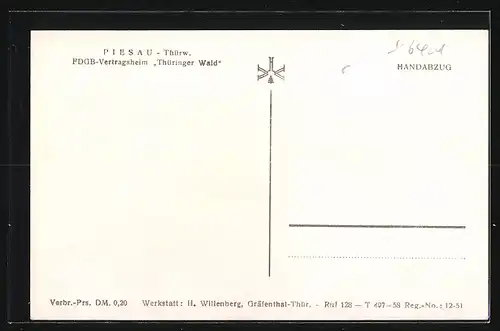 AK Piesau / Thüringer Wald, FDGB-Vertragsheim Thüringer Wald