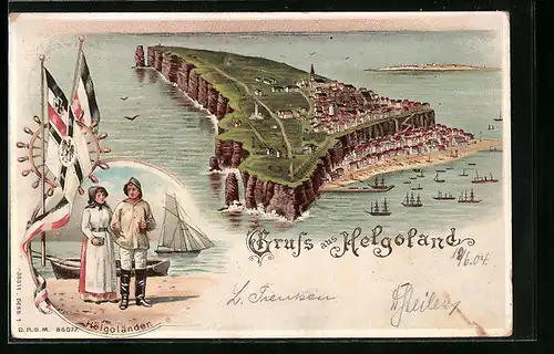 Lithographie Helgoland, Totalansicht, Helgoländer