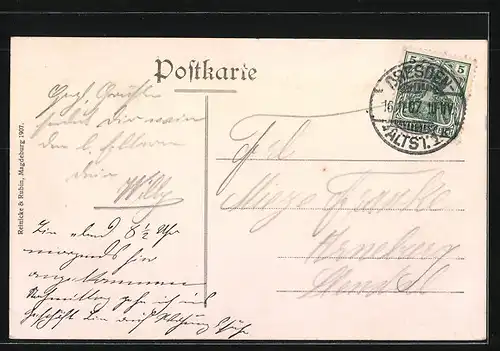 AK Bitterfeld, Partie an der Realschule mit dem Jahn-Denkmal