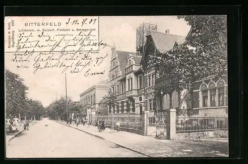 AK Bitterfeld, Lindenstrasse mit Kaiserlichem Postamt und Amtsgericht