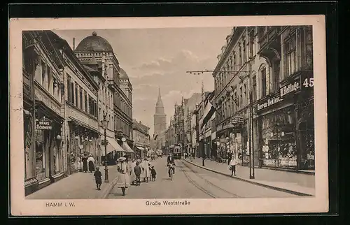 AK Hamm i. W., Grosse Weststrasse mit Geschäften