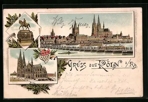 Lithographie Köln a. Rh., Teilansicht, Friedrich Wilhelm III., Dom