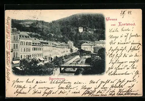 AK Karlsbad, Egerstrasse mit Brücken