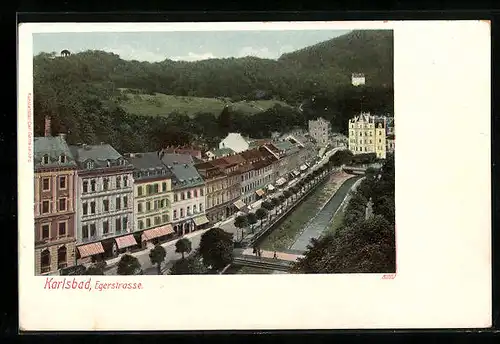 AK Karlsbad, Egerstrasse von oben gesehen