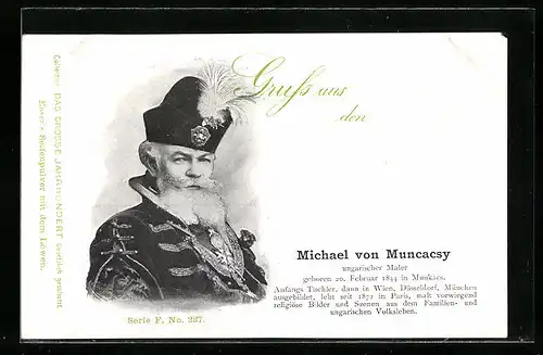AK Michael von Muncacsy, Portrait des ungarischen Malers in seiner Tracht