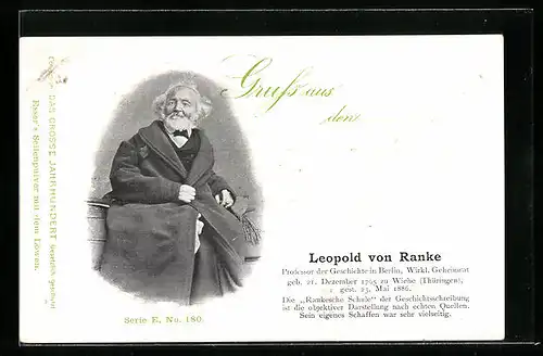 Lithographie Leopold von Ranke, Portrait des Professor für Geschichte zu Berlin, gelebt von 1795 bis 1886