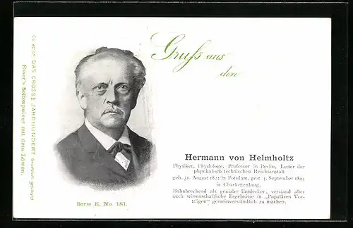 Lithographie Portrait des Physikers Hermann von helmholtz