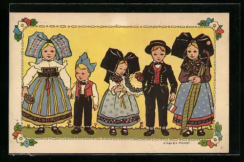 Künstler-AK Hansi: Kinder in Volkstrachten