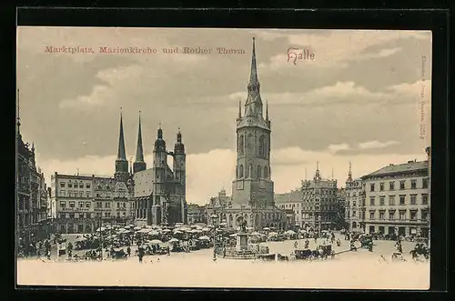 AK Halle a. Saale, Marktplatz mit Marienkirche und Rother Turm