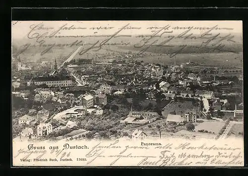 AK Durlach, Panoramaansicht der Stadt