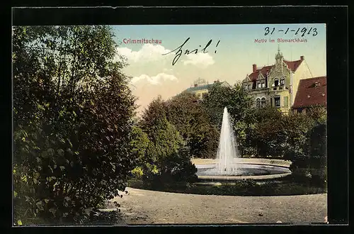 AK Crimmitschau i. Sa., Brunnen im Bismarckhain