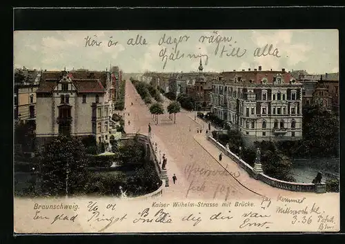 AK Braunschweig, Blick auf die Kaiser-Wilhelm-Strasse und Brücke
