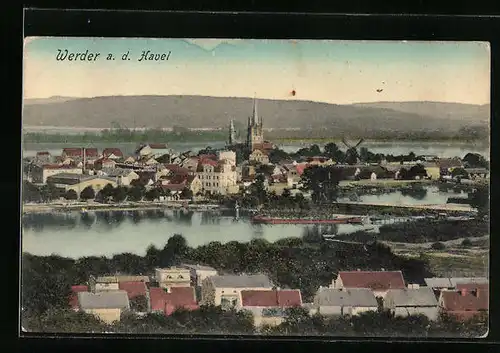 AK Werder a. Havel, Generalansicht der Stadt, Blick zur Windmühle