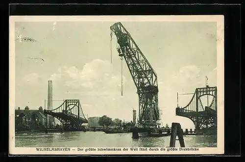 AK Wilhelmshaven, der grösste Schwimmkran der Welt passiert die grösste Drehbrücke