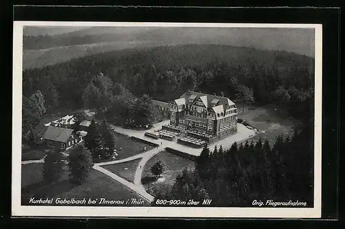 AK Ilmenau i. Thür., Blick auf das Kurhotel Gabelbach, Fliegeraufnahme