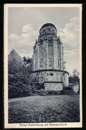 AK Steinthaleben in Thüringen, Die Ruine Rothenburg mit dem Bismarckturm