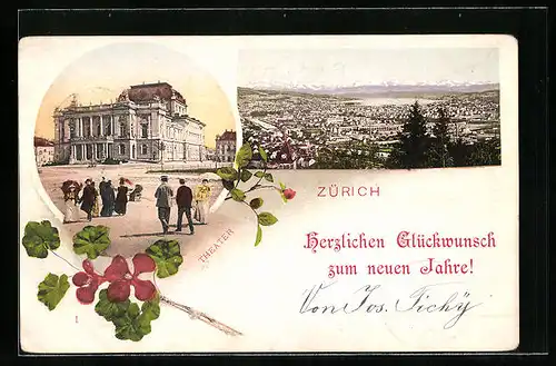AK Zürich, Generalansicht der Stadt, vor dem Theater