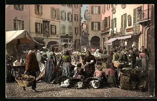 Künstler-AK Lugano, Mercato, auf dem Wochenmarkt