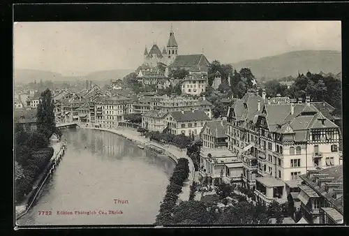 AK Thun, Stadtansicht mit der Aare