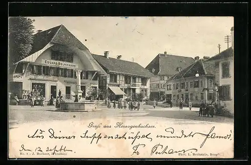 AK Herzogenbuchsee, Kinder am Brunnen vor dem Haus Eduard Belrichard