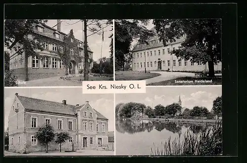 AK Niesky-See, Schule, Sanatorium Heideland, Gasthof