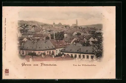 AK Pforzheim, Ortsansicht von der Wilhelmshöhe