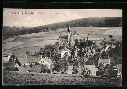 AK Rechenberg i. Erzgeb., Ortsansicht aus der Vogelschau