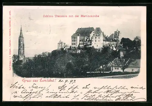 AK Landshut, Schloss Trausnitz mit der Martinskirche