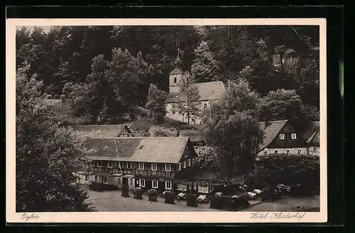 AK Oybin, Hotel Klosterhof aus der Vogelschau
