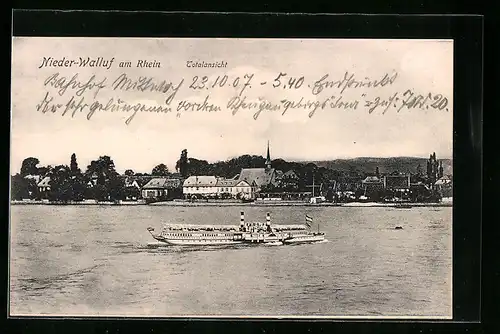 AK Nieder-Walluf am Rhein, Totalansicht mit Dampfer