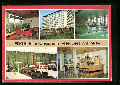 AK Klink, FDGB-Erholungsheim Herbert Warnke in fünf Ansichten