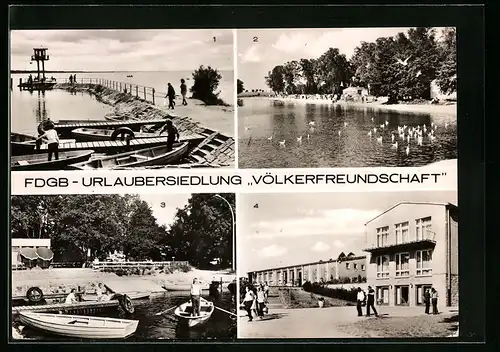 AK Klink, FDGB-Urlaubersiedlung Völkerfreundschaft-An der Mole, An der Müritz, Bootsanlegestelle, Klubhaus