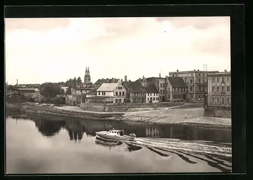 AK Schönebeck (Elbe), Blick über die Elbe zur Stadt