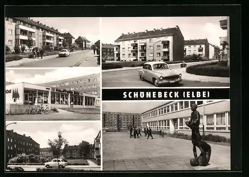 AK Schönebeck (Elbe), Krausestrasse, Kaufhalle Süd, Johannes R. Becher-Strasse, 10. Polytechn. Oberschule