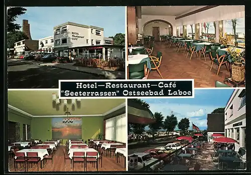 AK Ostseebad Laboe, Vier Ansichten vom Hotel-Restaurant-Cafè Seeterrassen
