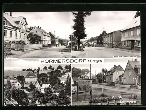 AK Hormersdorf /Erzgeb., Hauptstrasse, Teilansicht, Landwarenhaus, Jahnsbacher Strasse