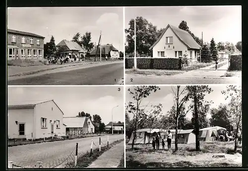 AK Pruchten, Dorfstrasse m. FDGB-Ferienheim Zum Fährmann, Betriebsferienh. Kupferhütte Ilsenburg, Sporthalle, Zeltplatz