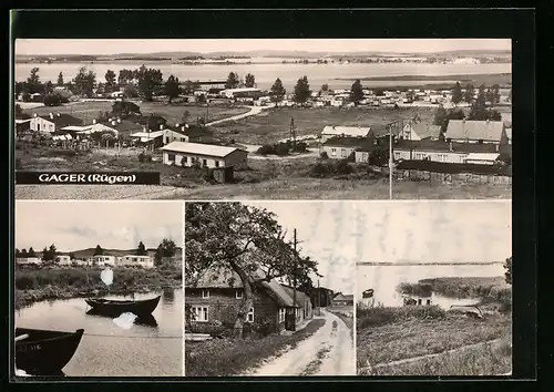 AK Gager (Rügen), Vier Ansichten von Ort und Umgebung
