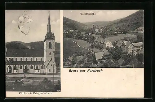 AK Nordrach, Totalansicht, Kirche mit Kriegerdenkmal