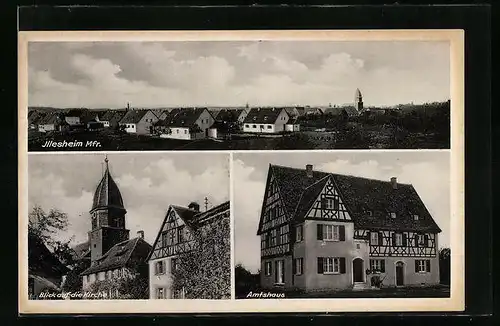 AK Illesheim /Mfr., Teilansicht, Amtshaus, Blick auf die Kirche
